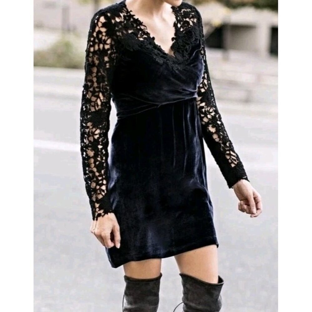 Elie Tahari Velvet Lace Blakely Evening Dress Cocktail LBD Silk Blend Semi Form